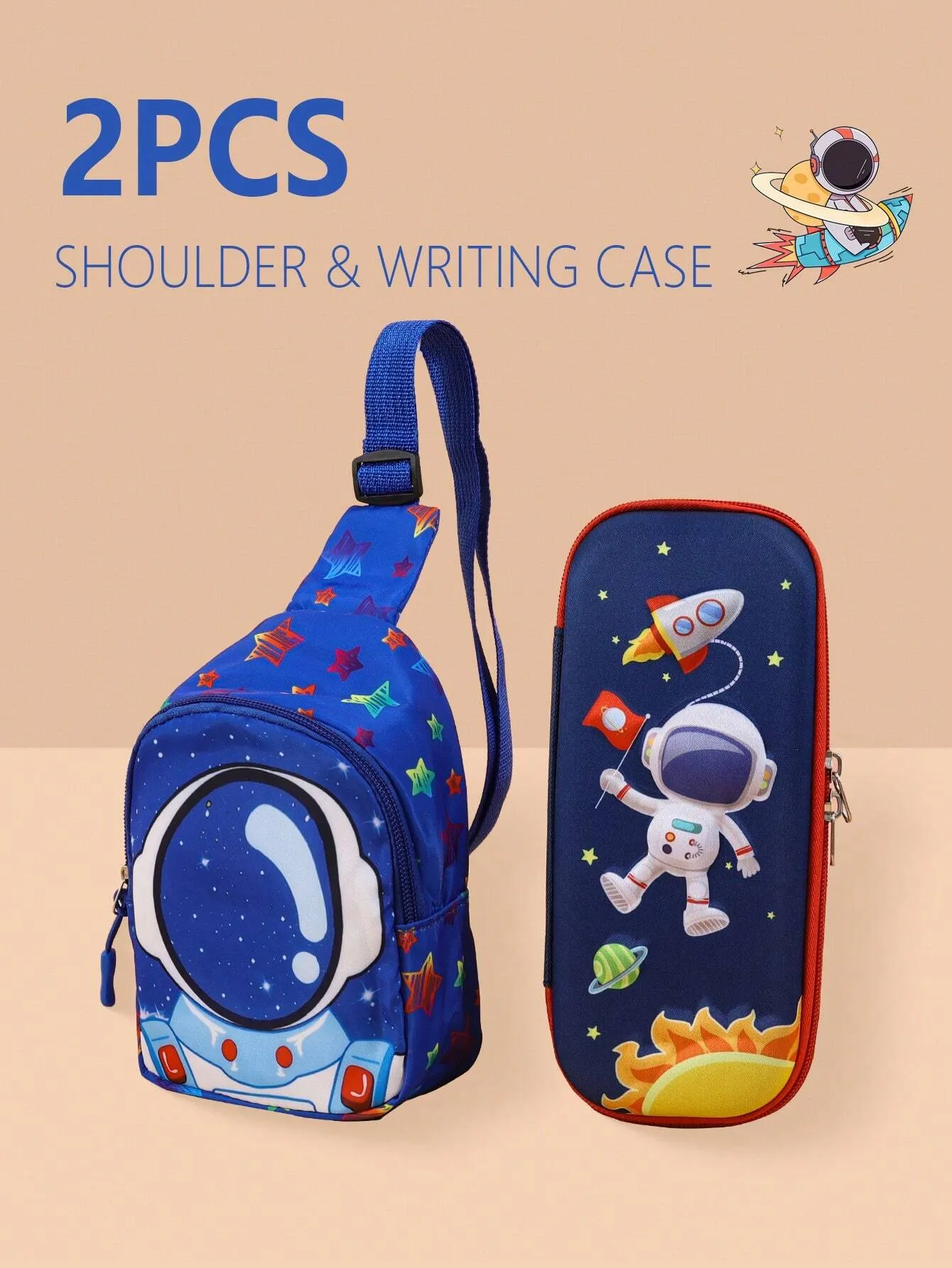 2pcs/Set Kids Astronaut Pencil Case And Astronaut Chest Bag FD