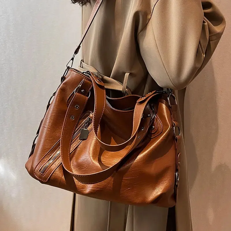 Adjustable Strap Leather Tote Bag