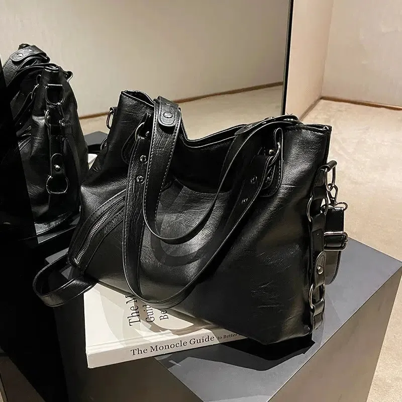 Adjustable Strap Leather Tote Bag