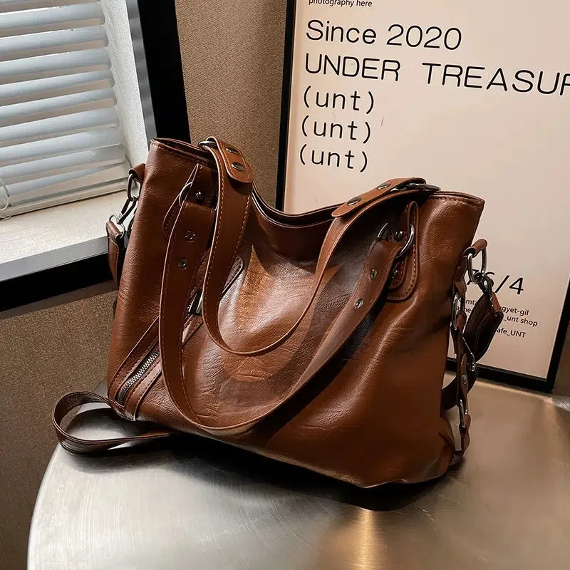 Adjustable Strap Leather Tote Bag