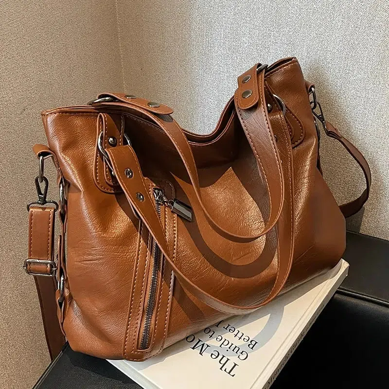 Adjustable Strap Leather Tote Bag