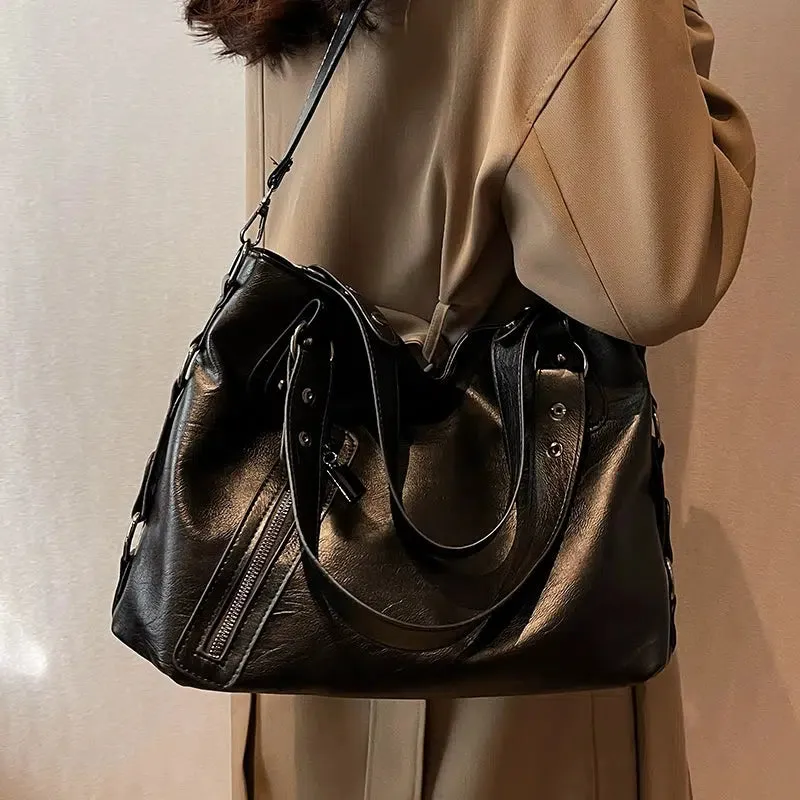 Adjustable Strap Leather Tote Bag