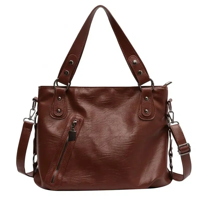 Adjustable Strap Leather Tote Bag