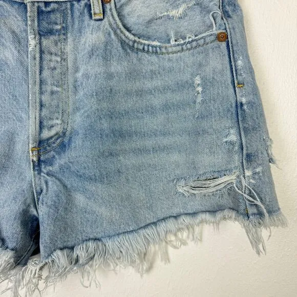 AGOLDE | Parker Cut Off High Rise Button Fly Distressed Light Wash Denim Shorts