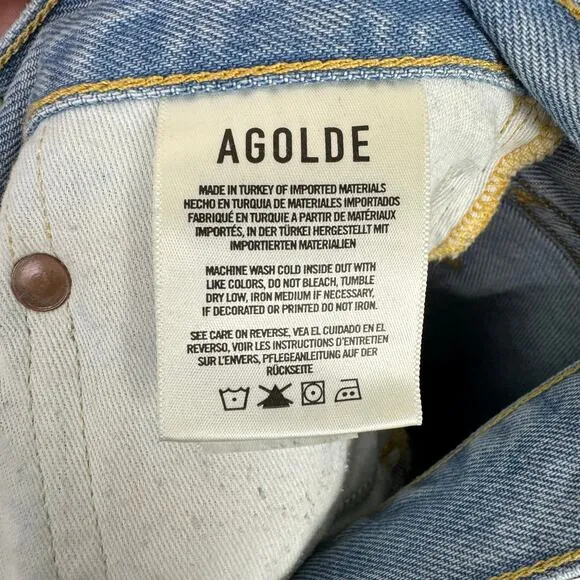 AGOLDE | Parker Cut Off High Rise Button Fly Distressed Light Wash Denim Shorts
