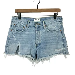 AGOLDE | Parker Cut Off High Rise Button Fly Distressed Light Wash Denim Shorts