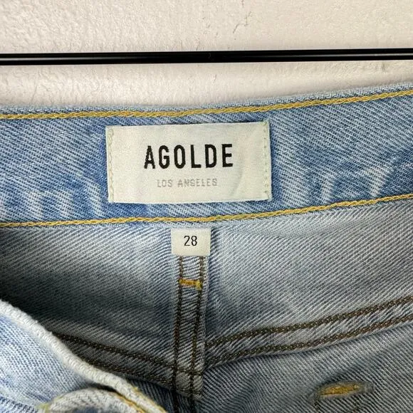 AGOLDE | Parker Cut Off High Rise Button Fly Distressed Light Wash Denim Shorts