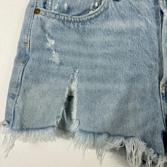AGOLDE | Parker Cut Off High Rise Button Fly Distressed Light Wash Denim Shorts