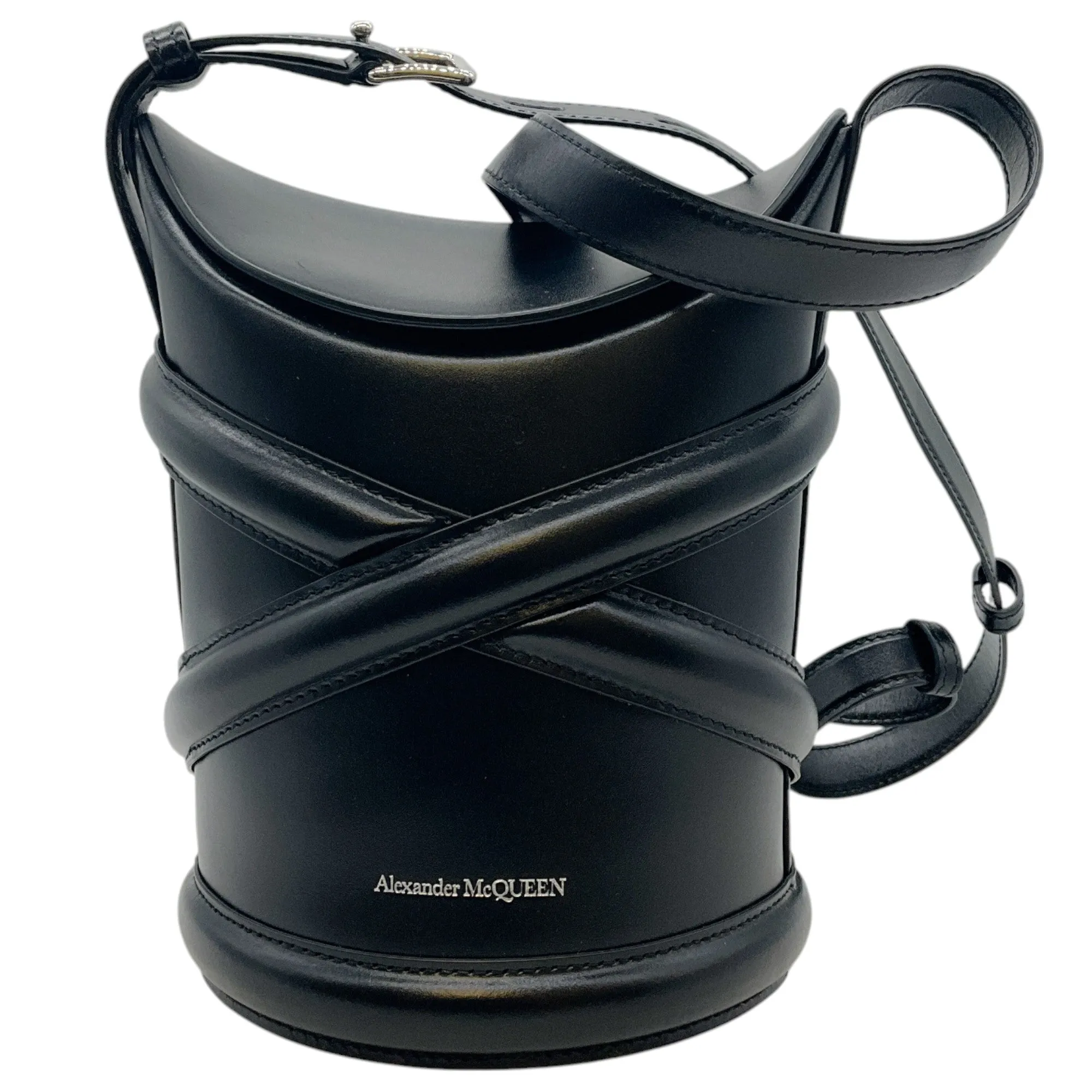 Alexander McQueen Black Leather Curve Bucket Bag