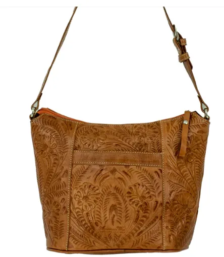 American West Handbag Hitchin' Post Collection: Leather Zip Top Tooled Tote