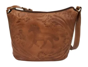 American West Handbag Hitchin' Post Collection: Leather Zip Top Tooled Tote