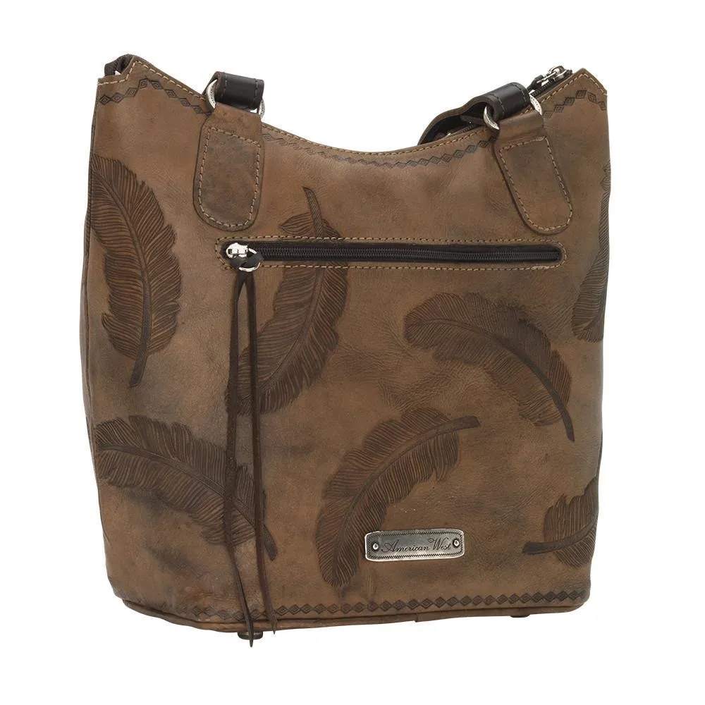 American West Handbag Sacred Bird Collection: Leather Zip Top Bucket Tote