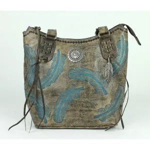 American West Handbag Sacred Bird Collection: Leather Zip Top Bucket Tote