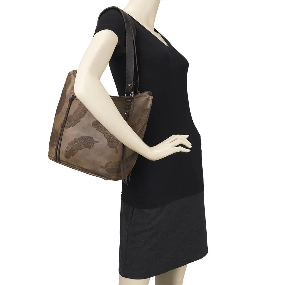 American West Handbag Sacred Bird Collection: Leather Zip Top Bucket Tote