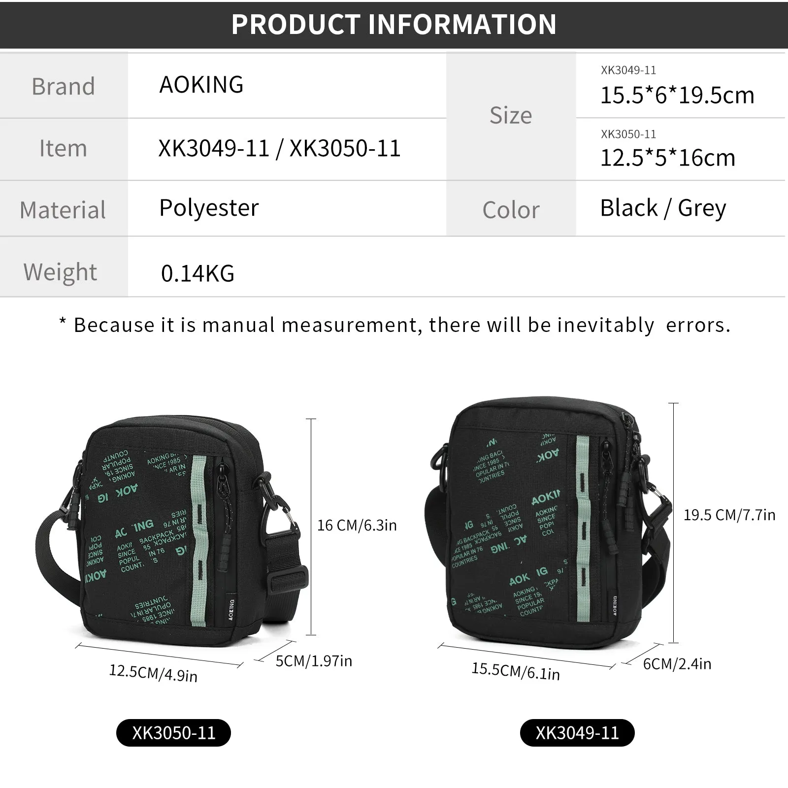 Aoking Fashion Waterproof Crossbody Shoulder Bag Sling Bag XK3049-11