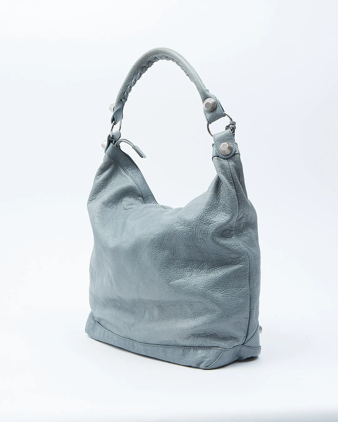 Balenciaga Ice Blue Crinkled Leather Motocross Giant 21 Hobo Bag