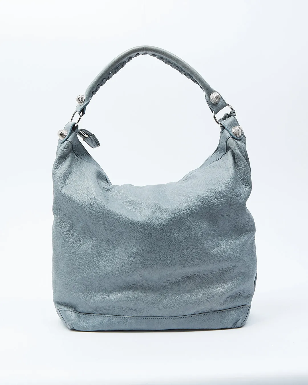 Balenciaga Ice Blue Crinkled Leather Motocross Giant 21 Hobo Bag
