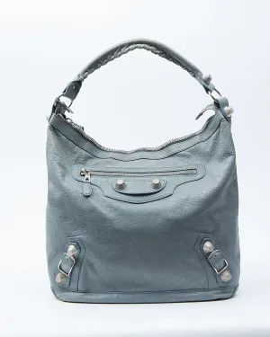 Balenciaga Ice Blue Crinkled Leather Motocross Giant 21 Hobo Bag