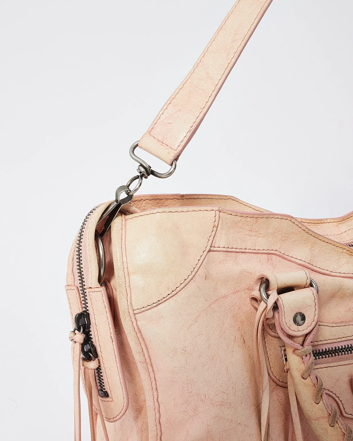 Balenciaga Pink Leather City Bag with Hammered Studs
