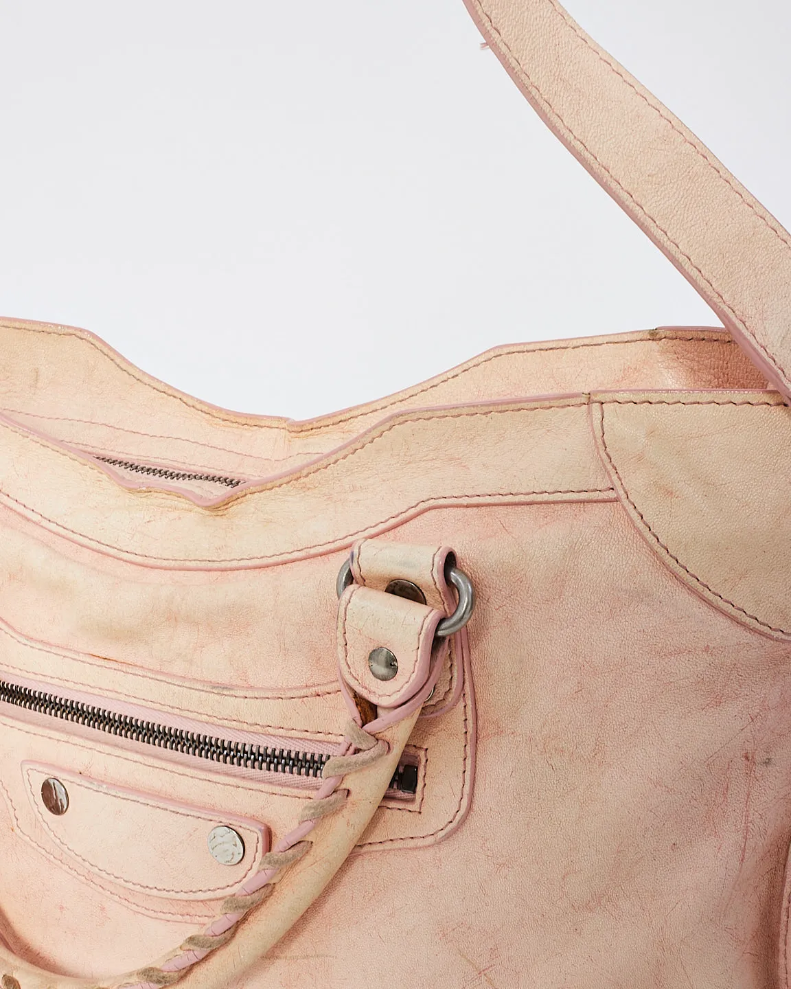 Balenciaga Pink Leather City Bag with Hammered Studs