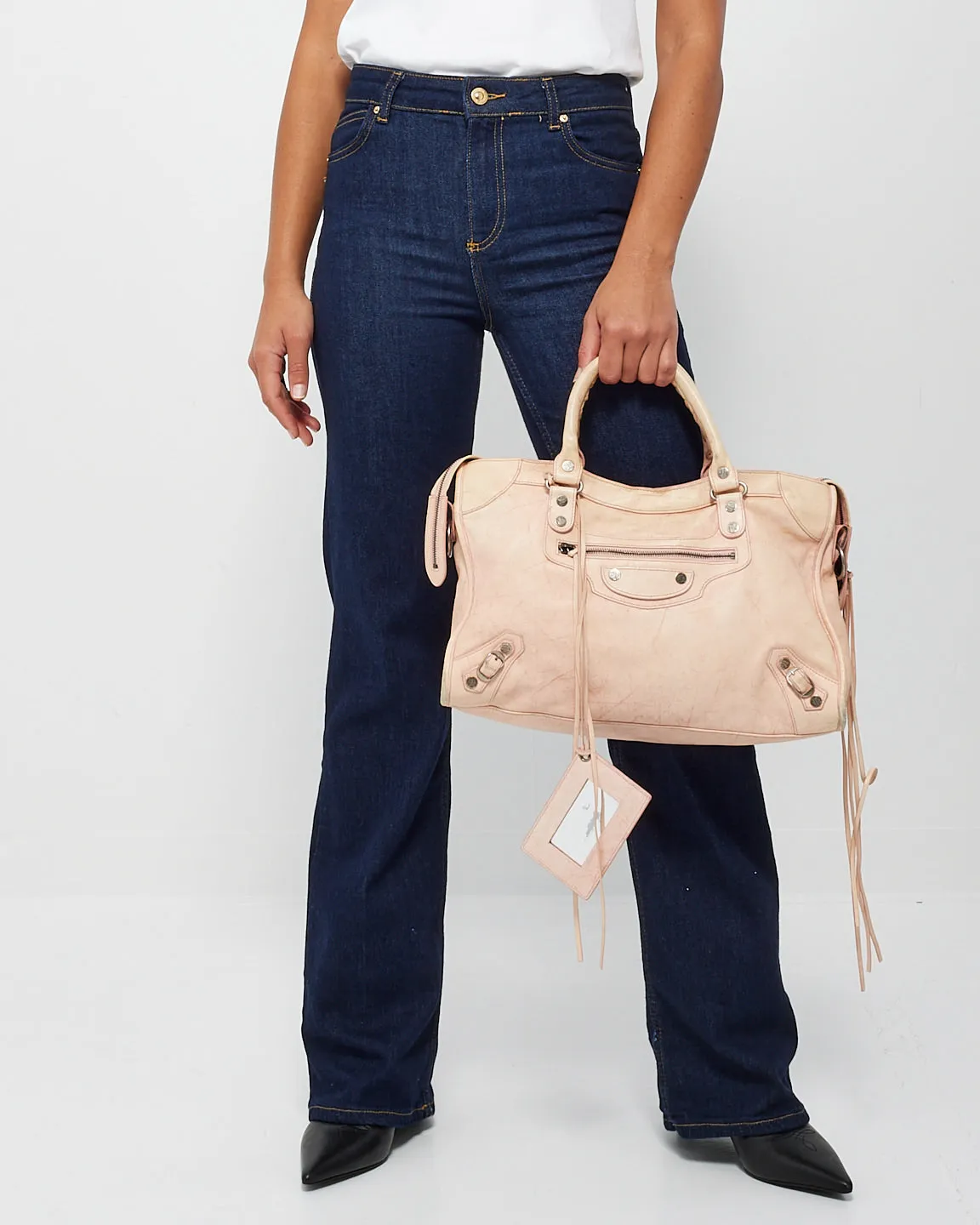 Balenciaga Pink Leather City Bag with Hammered Studs