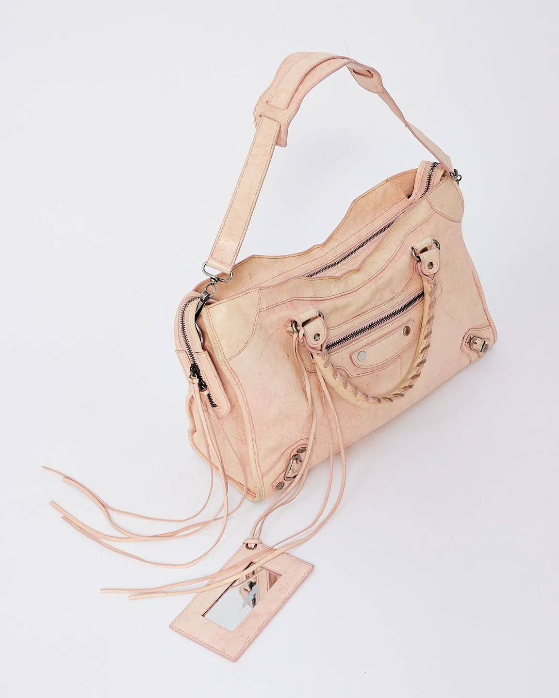 Balenciaga Pink Leather City Bag with Hammered Studs