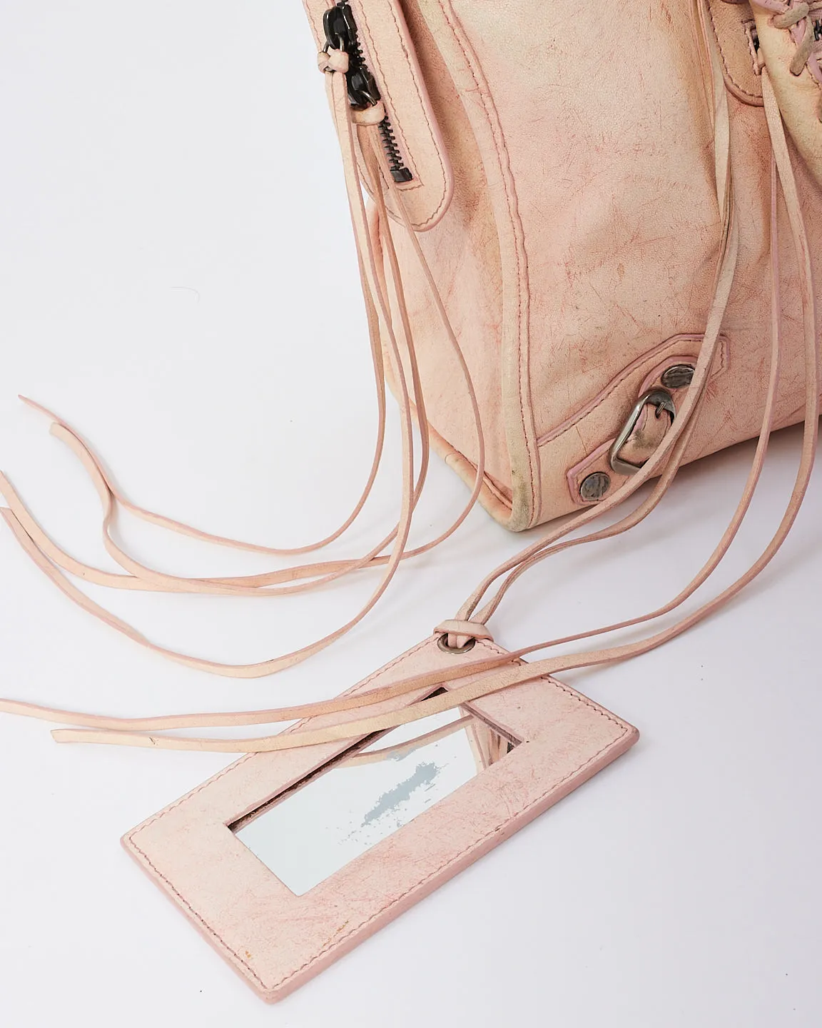 Balenciaga Pink Leather City Bag with Hammered Studs