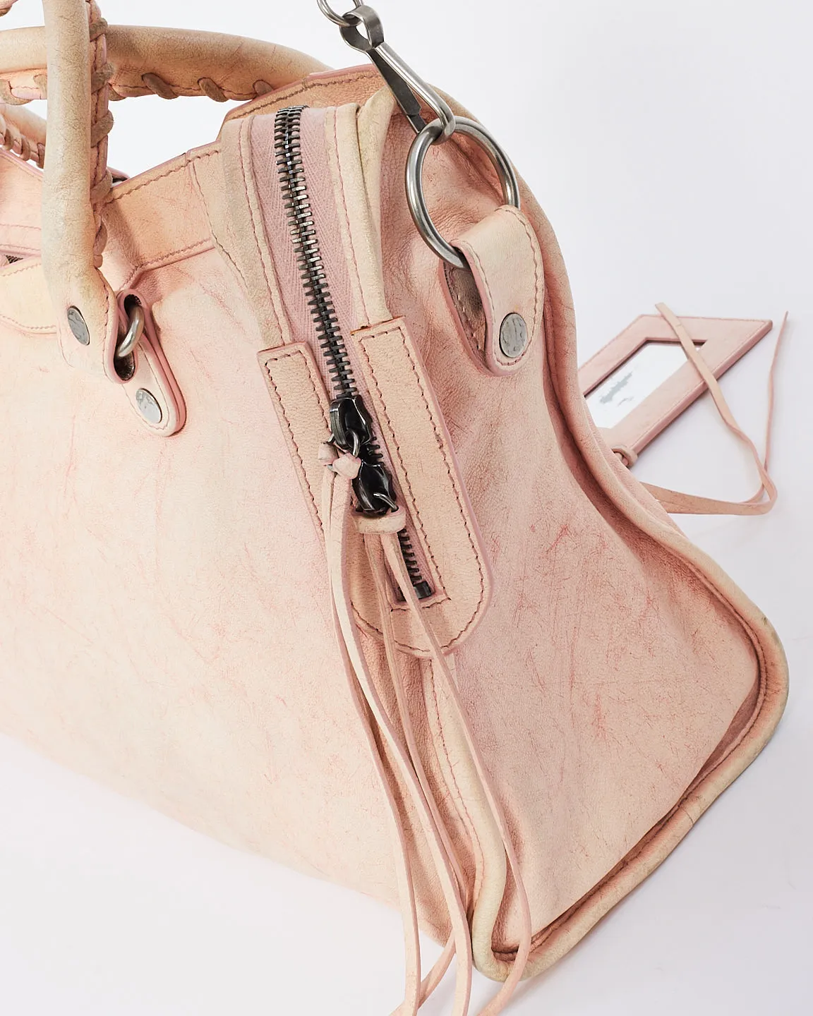 Balenciaga Pink Leather City Bag with Hammered Studs