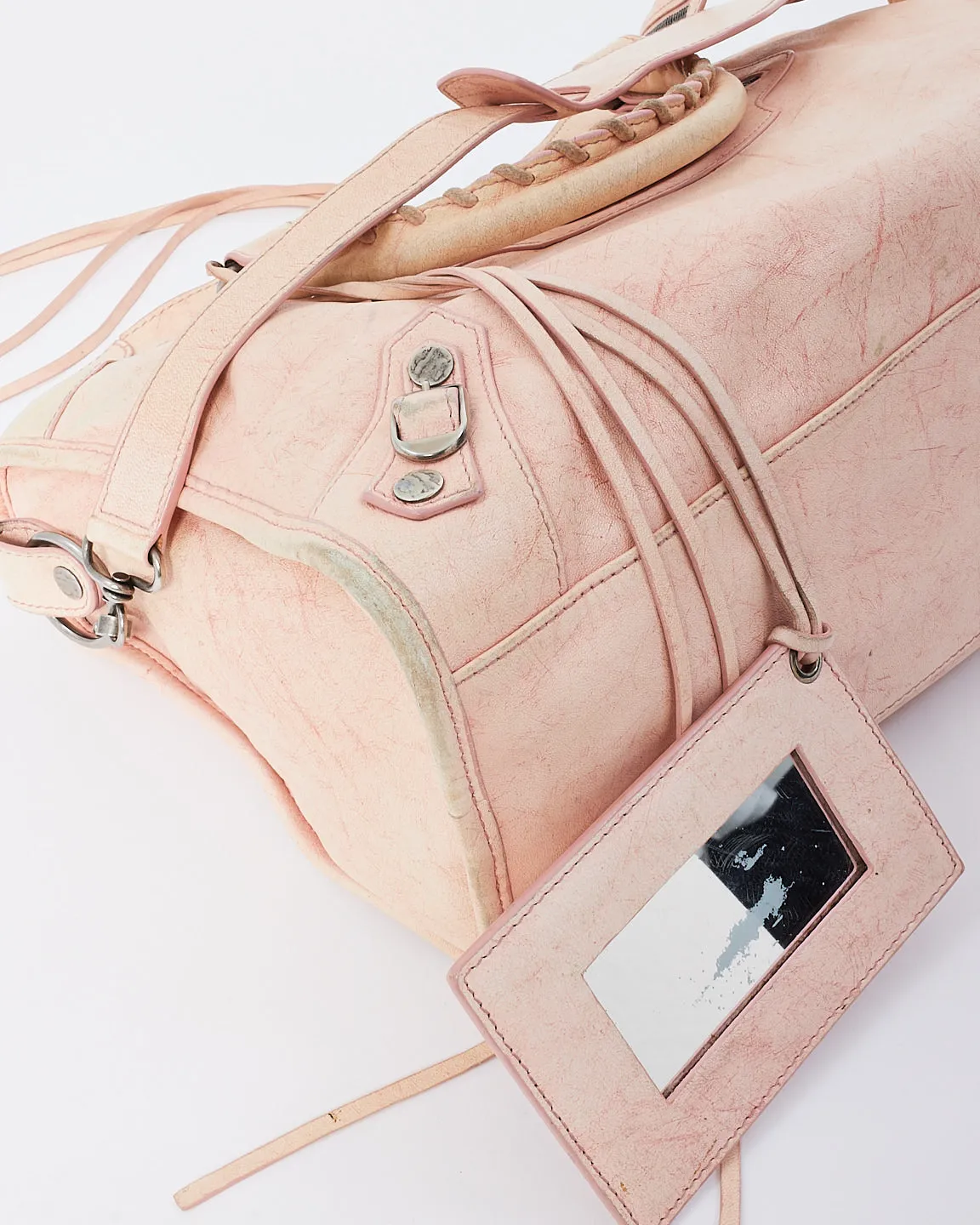 Balenciaga Pink Leather City Bag with Hammered Studs