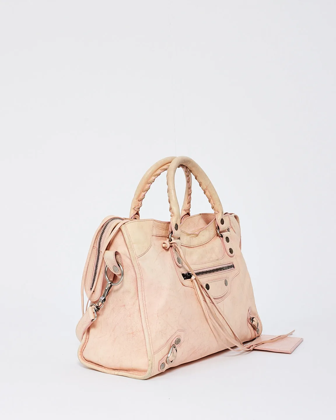Balenciaga Pink Leather City Bag with Hammered Studs