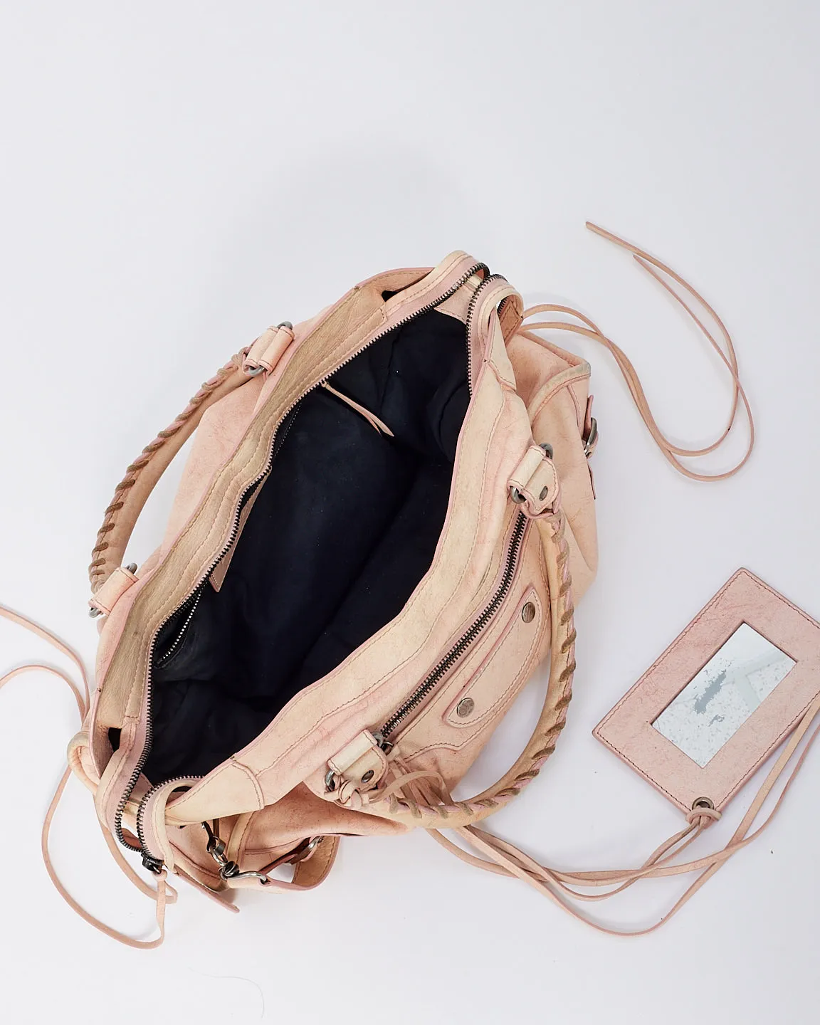 Balenciaga Pink Leather City Bag with Hammered Studs