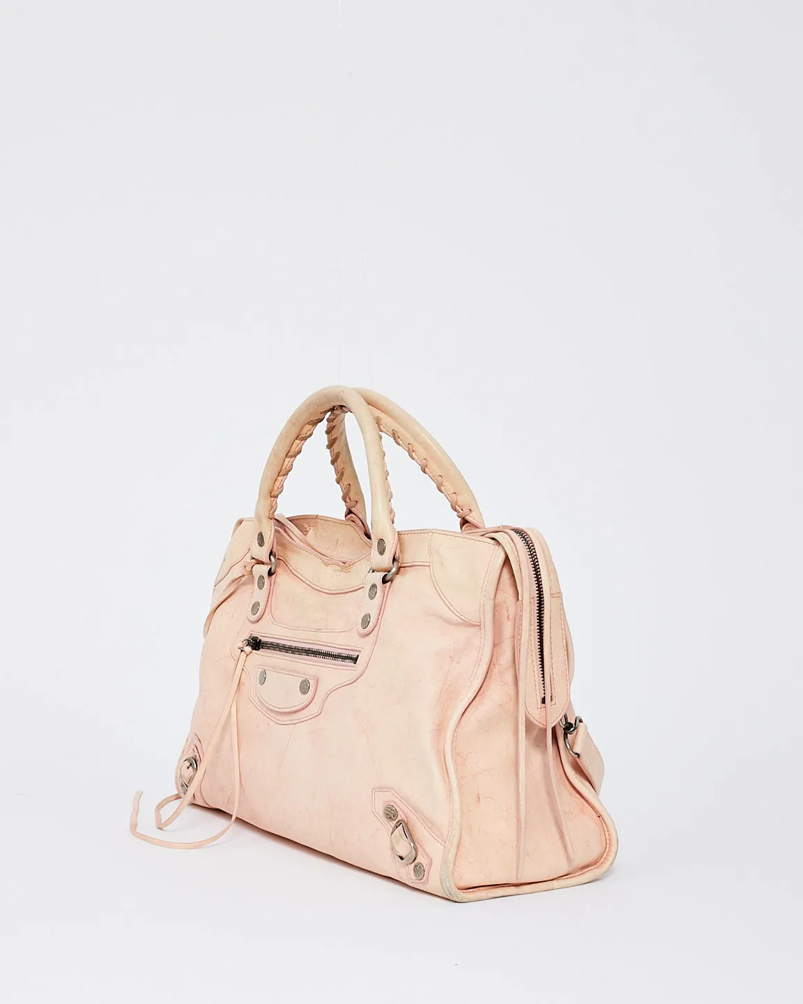Balenciaga Pink Leather City Bag with Hammered Studs