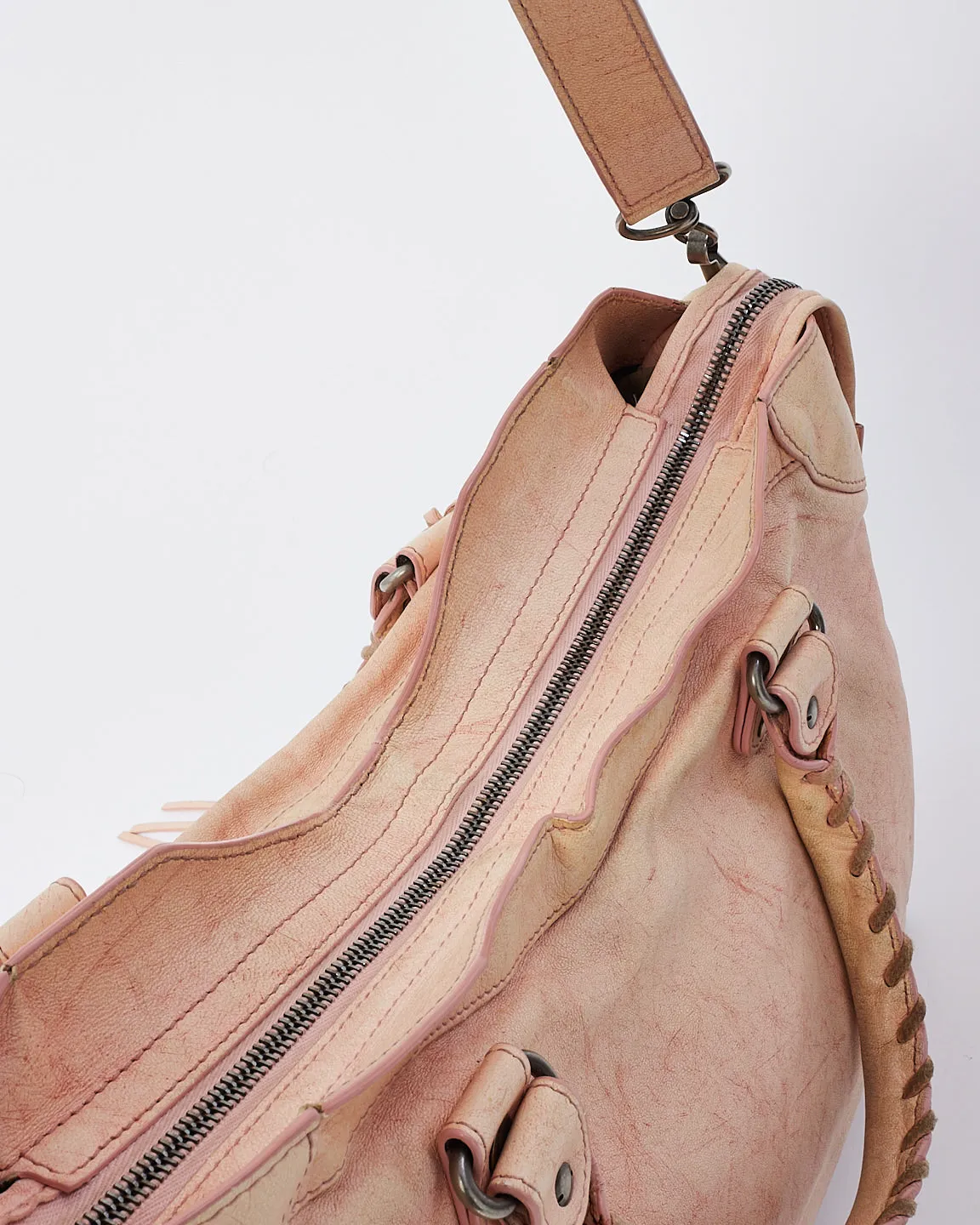 Balenciaga Pink Leather City Bag with Hammered Studs