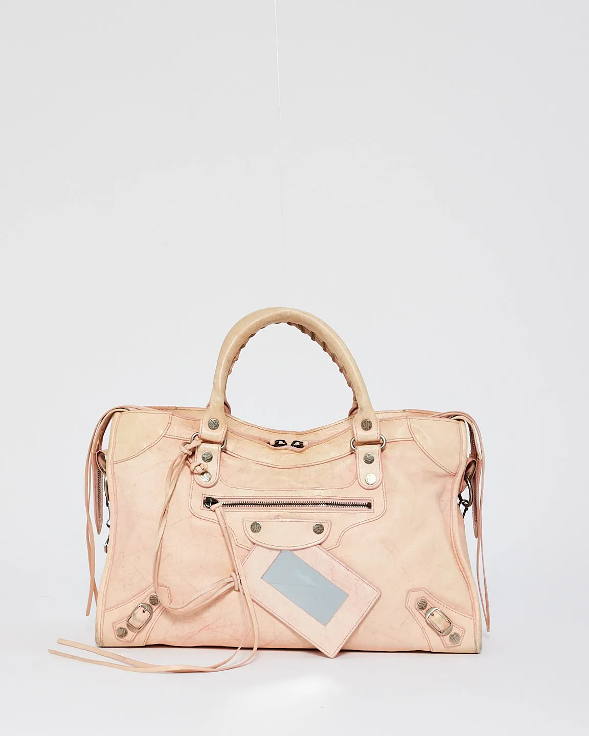 Balenciaga Pink Leather City Bag with Hammered Studs