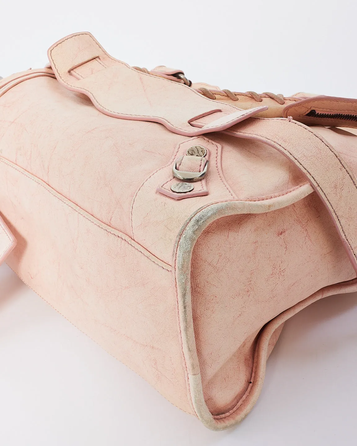 Balenciaga Pink Leather City Bag with Hammered Studs