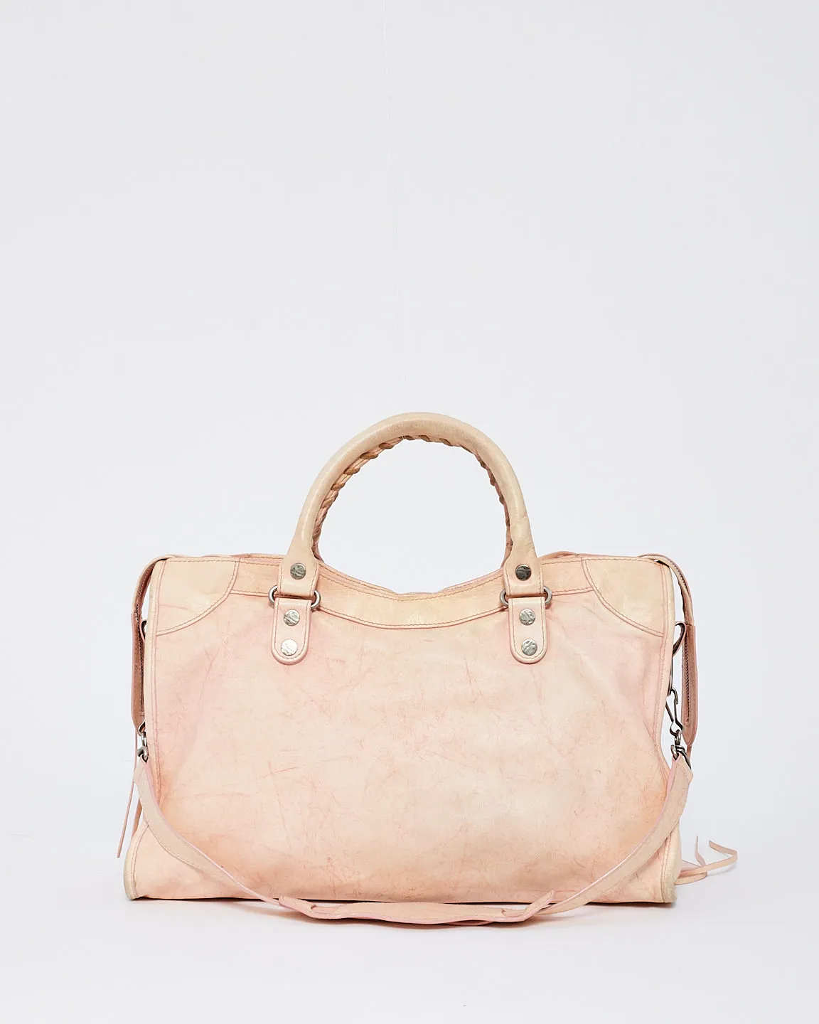 Balenciaga Pink Leather City Bag with Hammered Studs