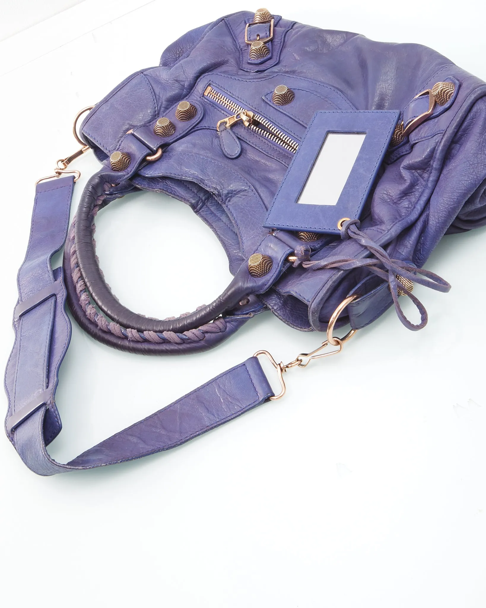 Balenciaga Purple Leather Giant City Motocross Satchel