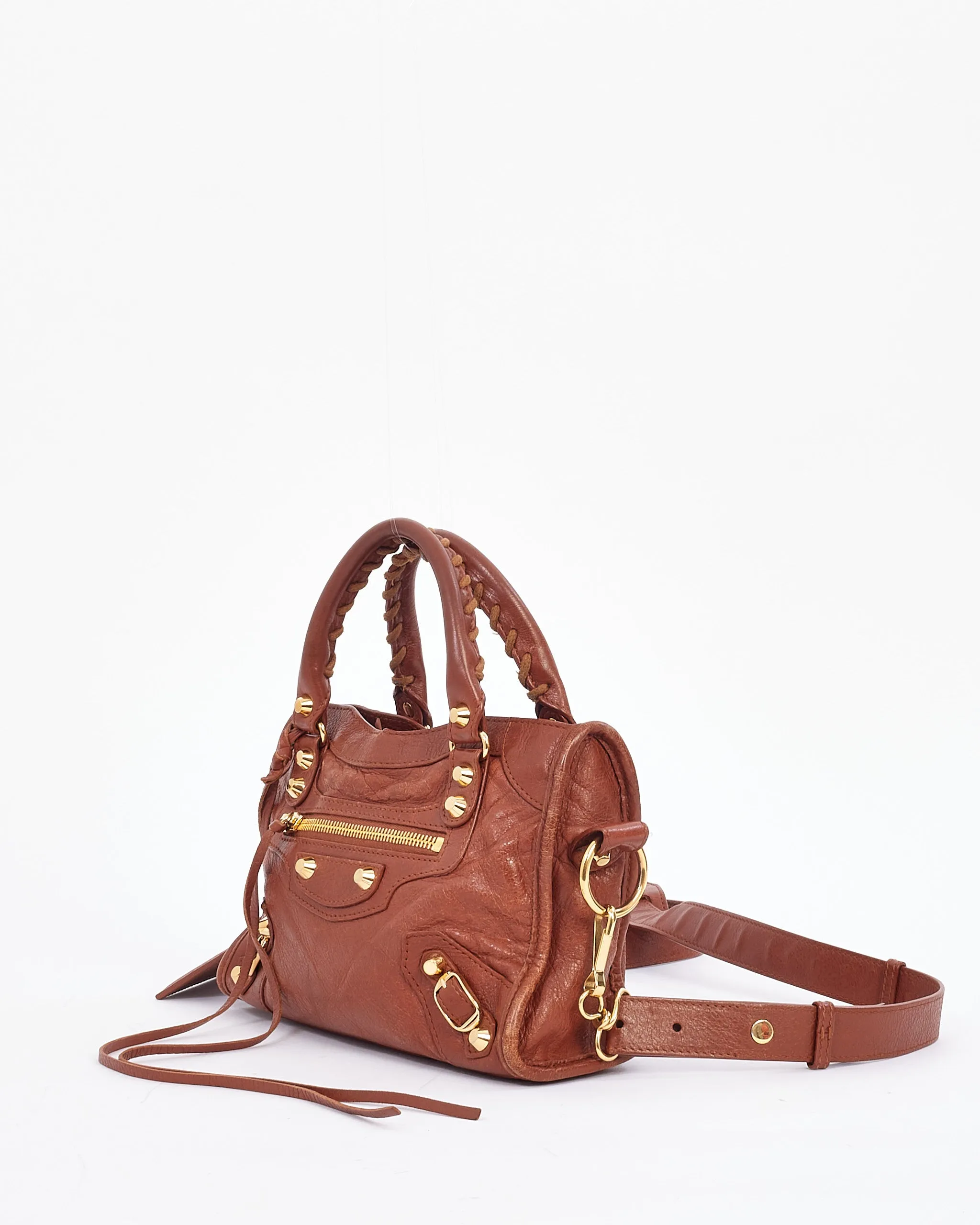 Balenciaga Tan Leather Motocross Classic Mini City Bag