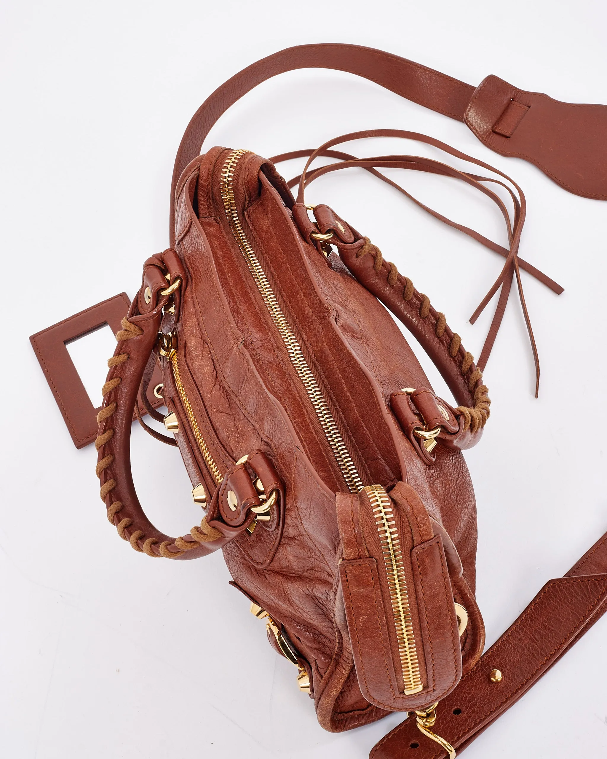 Balenciaga Tan Leather Motocross Classic Mini City Bag