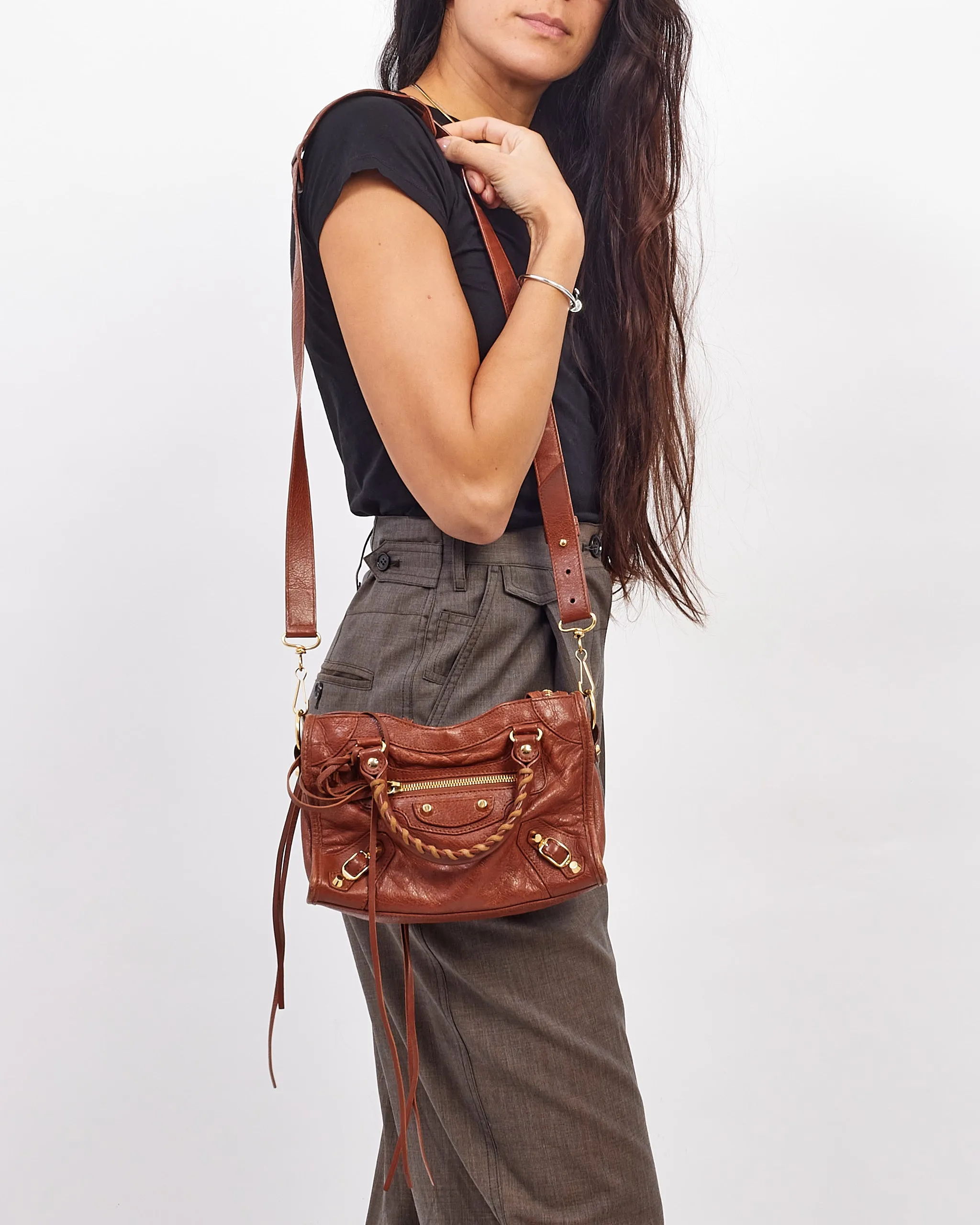 Balenciaga Tan Leather Motocross Classic Mini City Bag