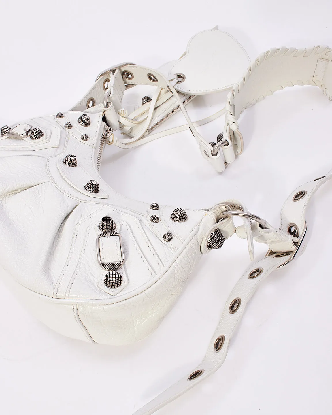 Balenciaga White Arena Lambskin Leather Le Cagole XS Shoulder Bag