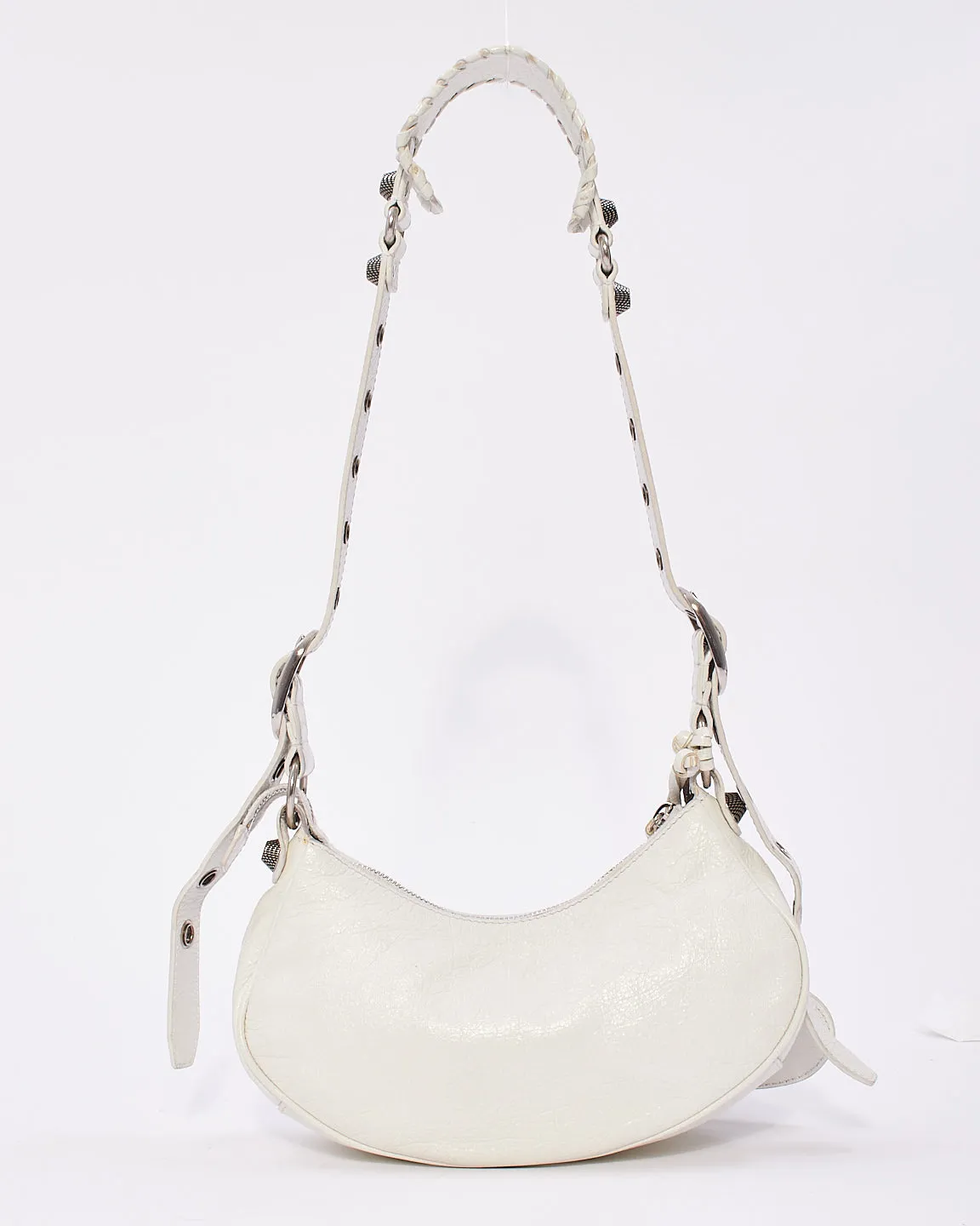 Balenciaga White Arena Lambskin Leather Le Cagole XS Shoulder Bag