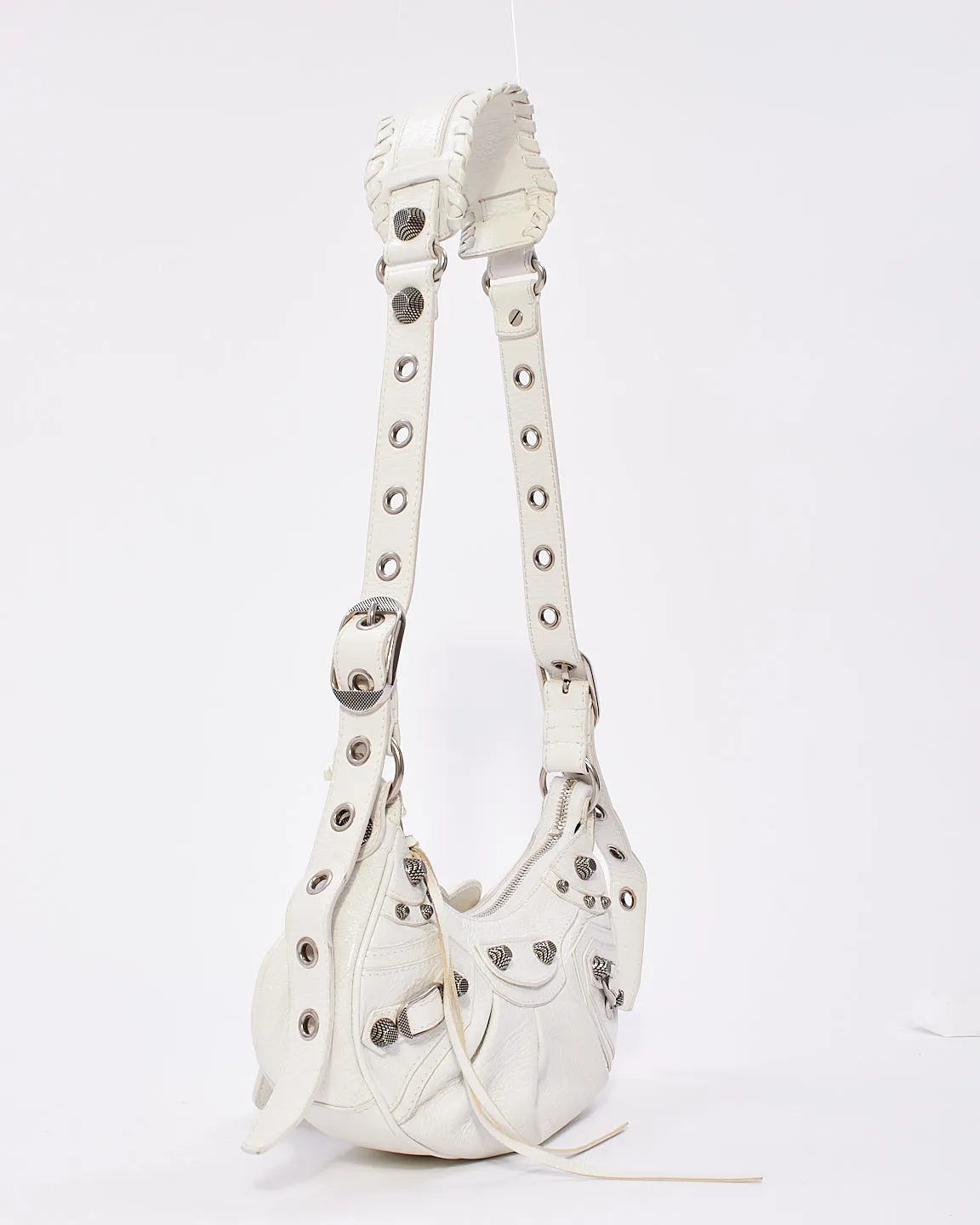 Balenciaga White Arena Lambskin Leather Le Cagole XS Shoulder Bag