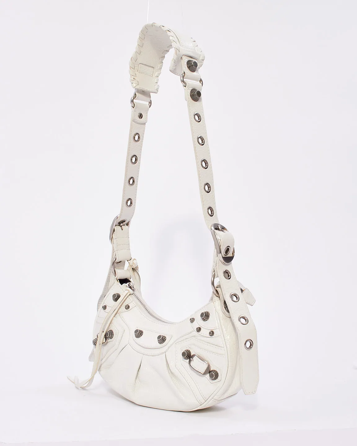 Balenciaga White Arena Lambskin Leather Le Cagole XS Shoulder Bag