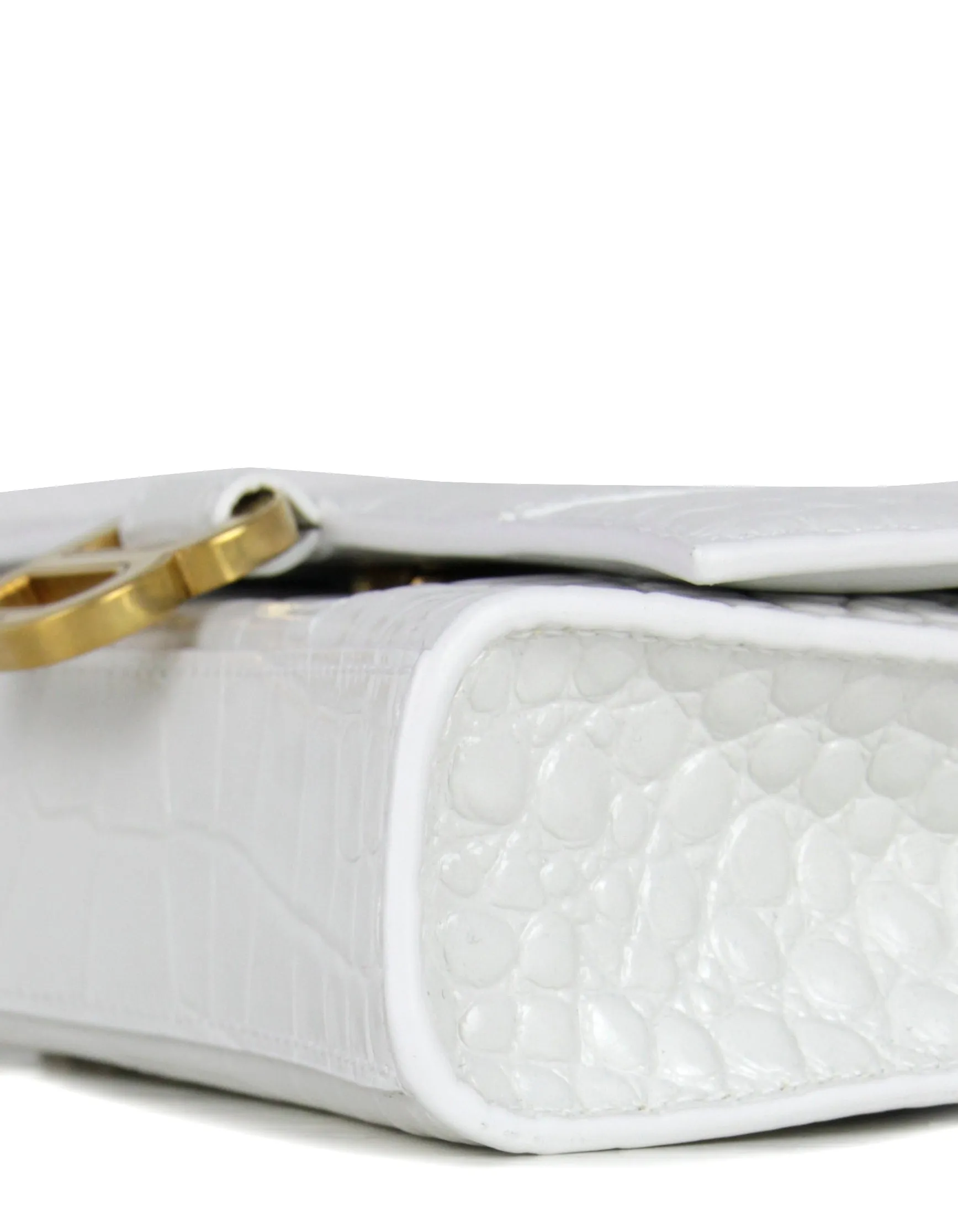 Balenciaga White Calfskin Crocodile Embossed Hourglass Chain Bag/Clutch