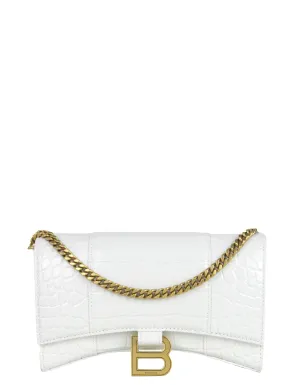 Balenciaga White Calfskin Crocodile Embossed Hourglass Chain Bag/Clutch