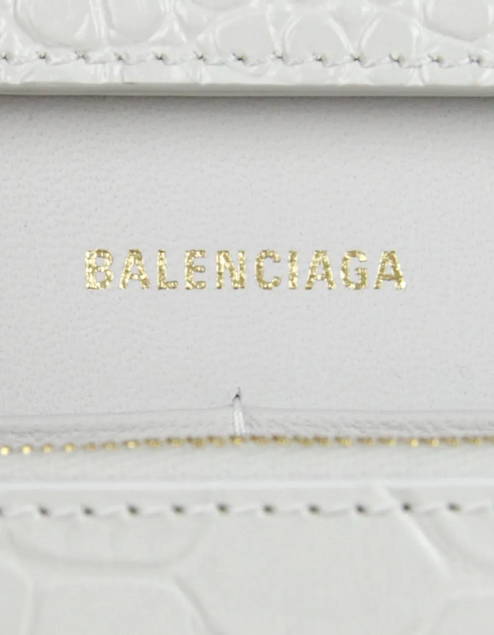 Balenciaga White Calfskin Crocodile Embossed Hourglass Chain Bag/Clutch