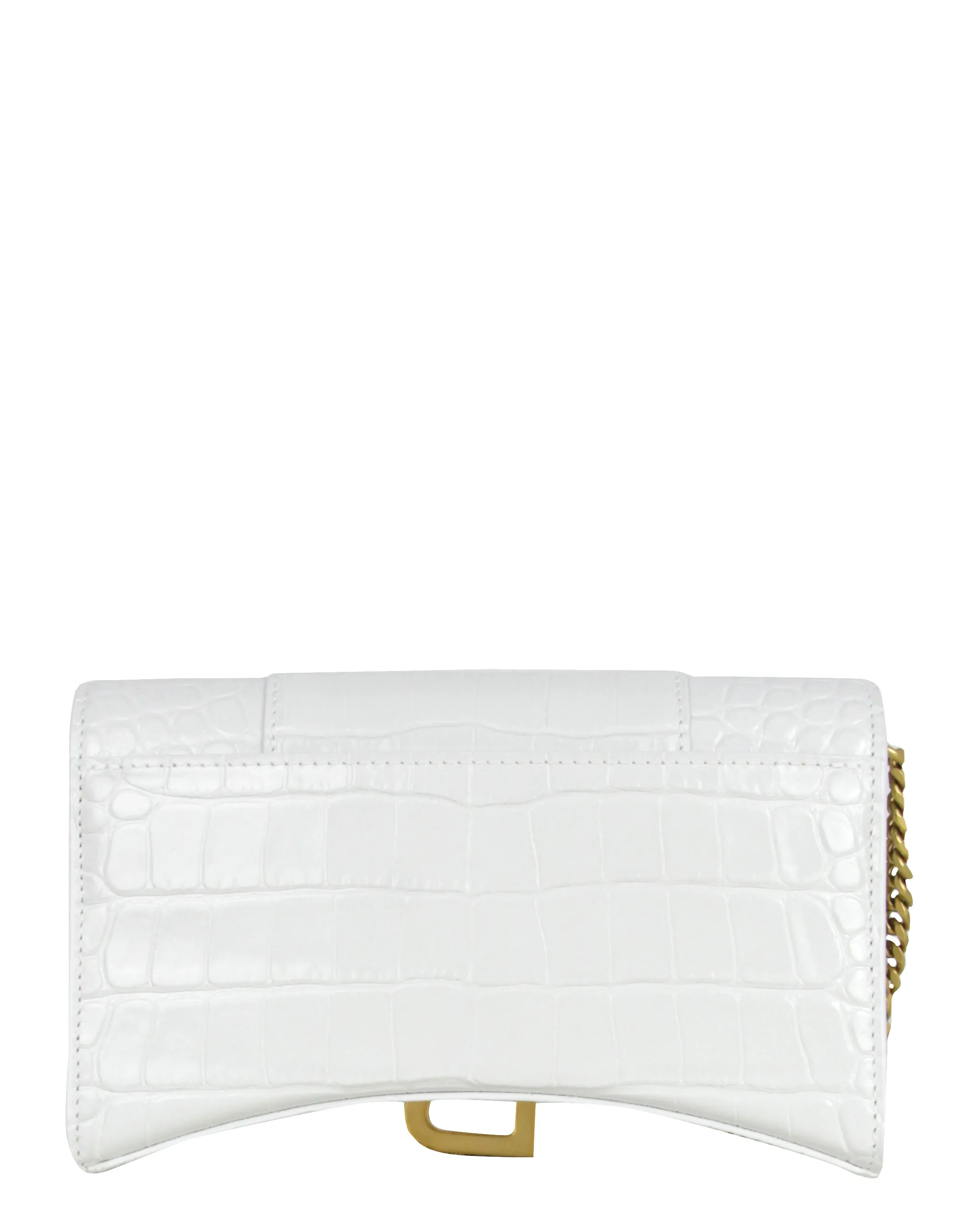 Balenciaga White Calfskin Crocodile Embossed Hourglass Chain Bag/Clutch