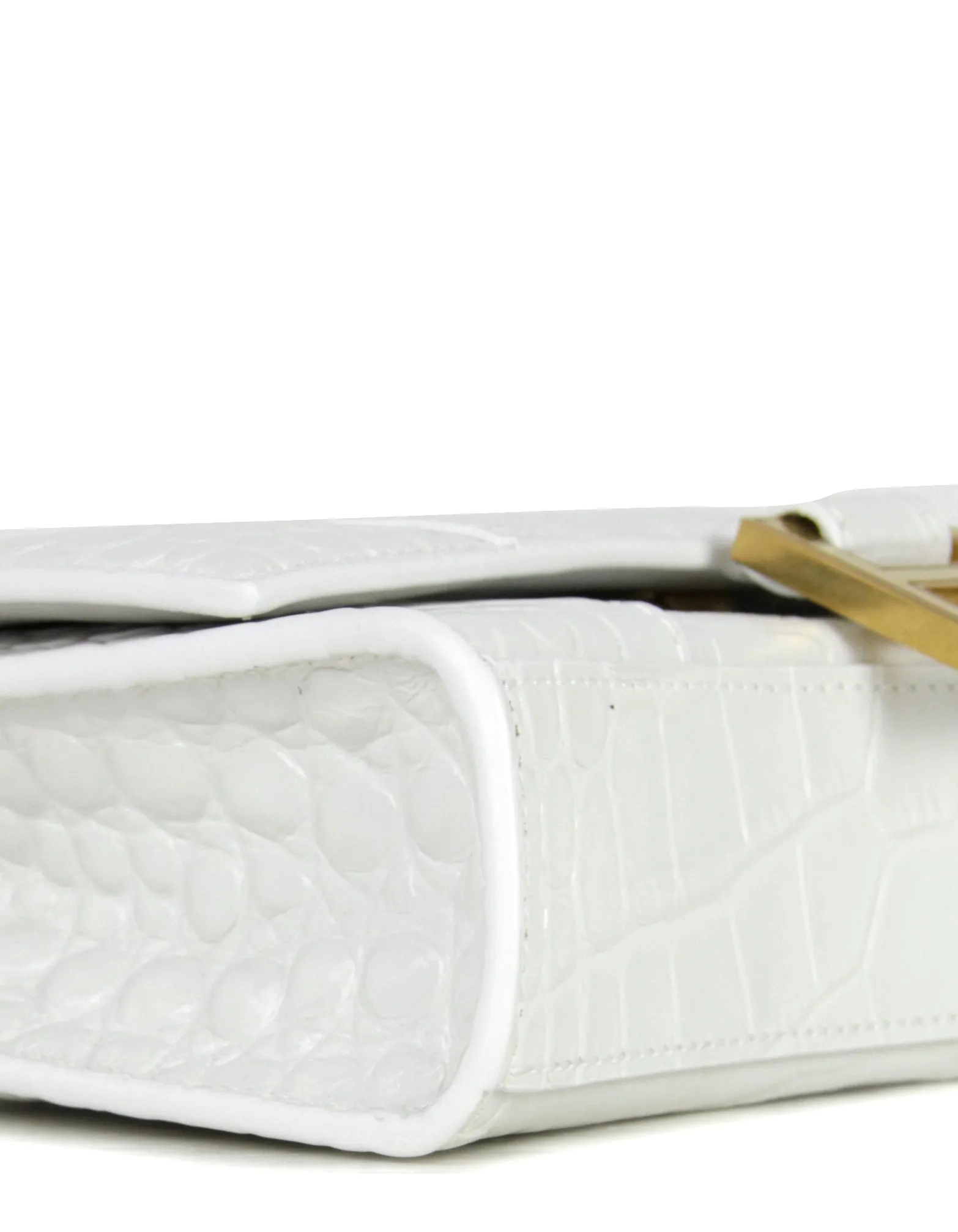 Balenciaga White Calfskin Crocodile Embossed Hourglass Chain Bag/Clutch