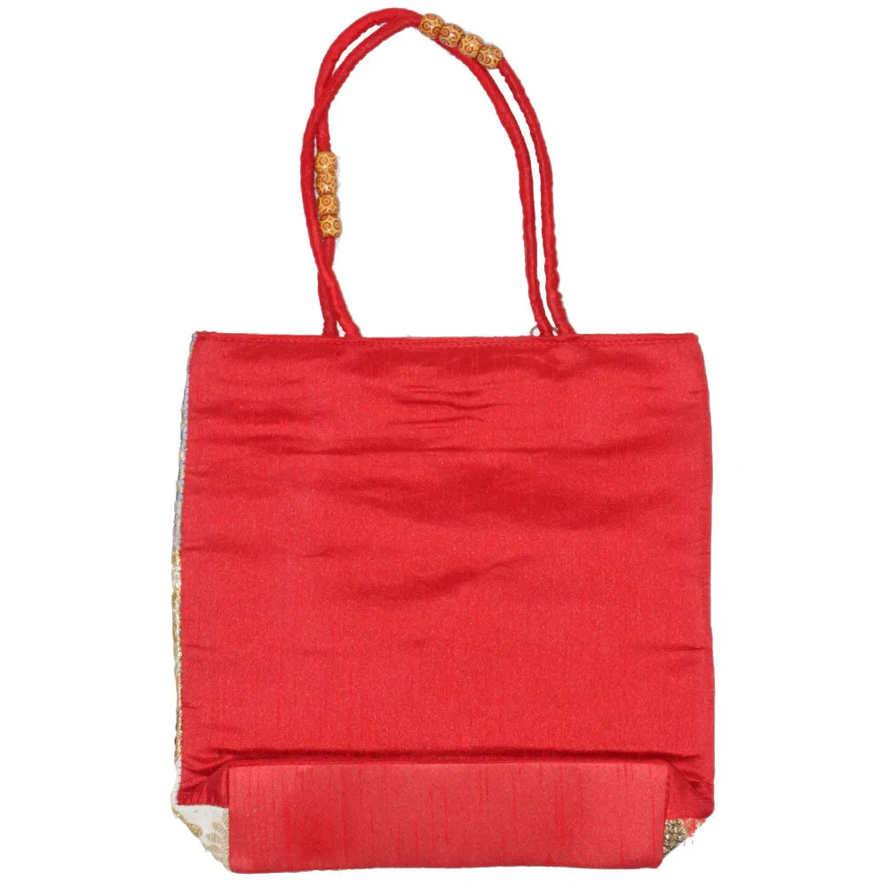 Banarasi Raw Silk Patchwork Sequin Zardozi Embroidery Lace Tote Bag